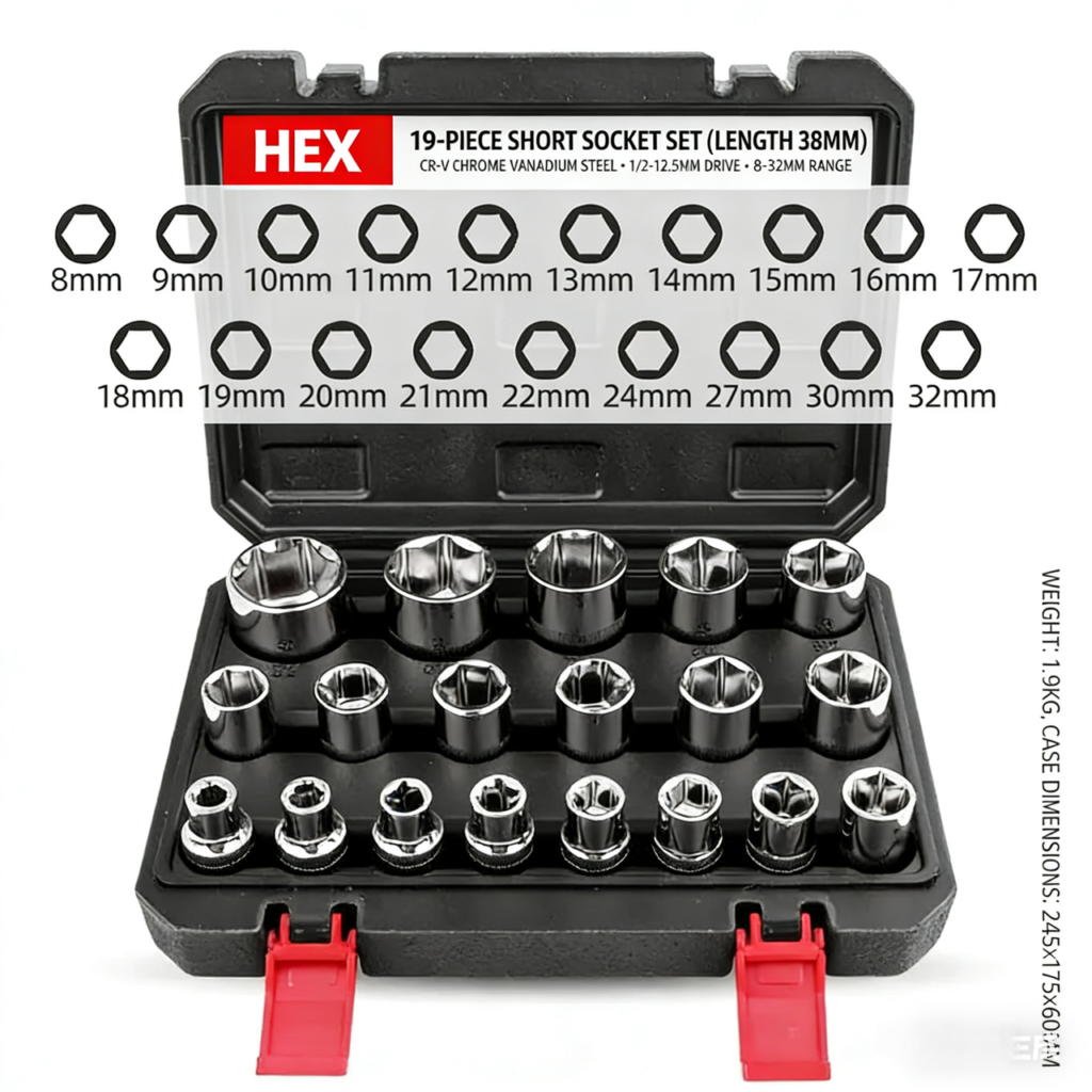 19-Piece Short Socket Set - Dopsigen OEM manufacturer