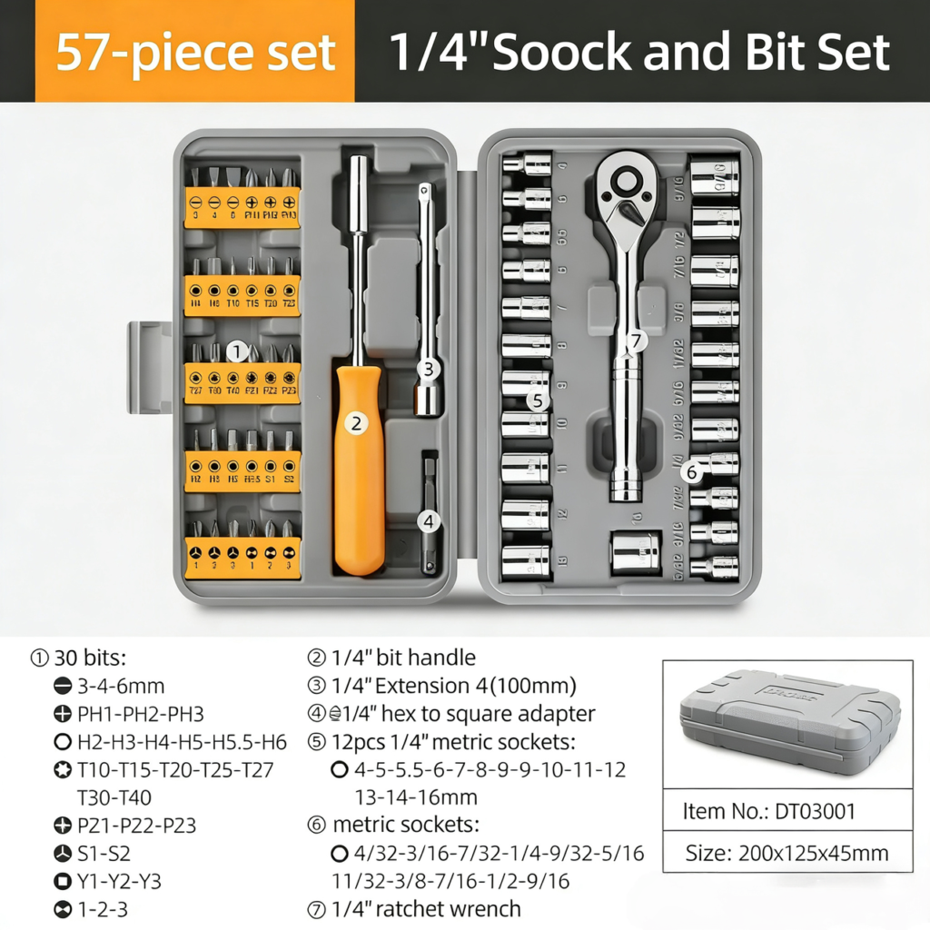 57-Piece 1/4 inch Socket & Bit Set - Dopsigen OEM manufacturer