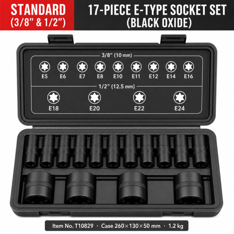 17-Piece E-Type Socket Set (Black Oxide) - Dopsigen