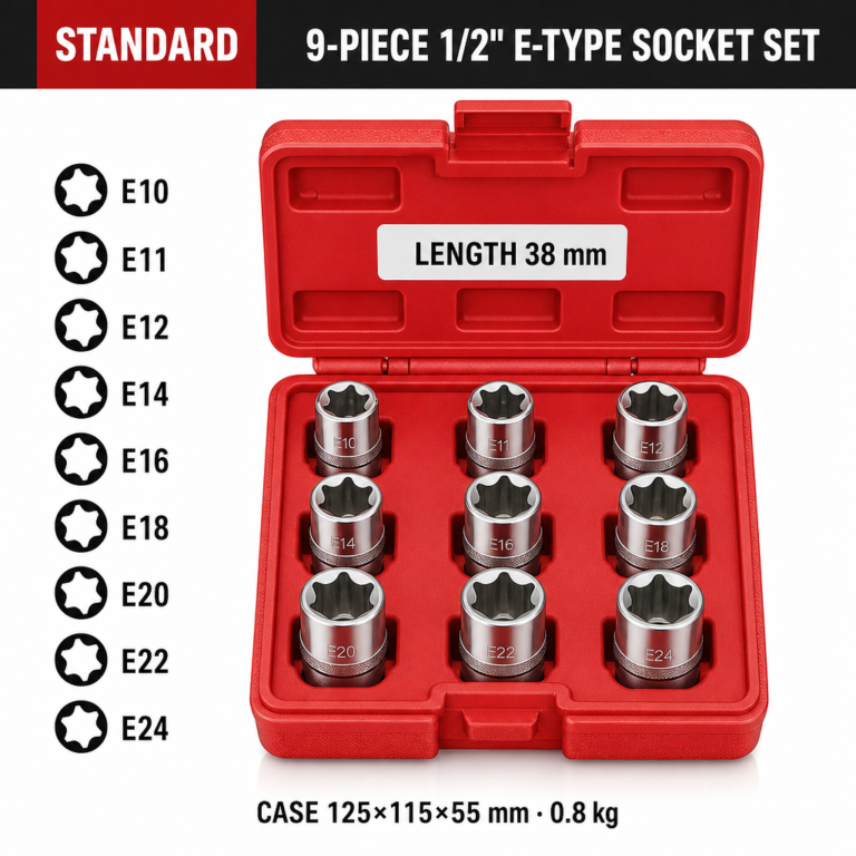 9-Piece 1/2 inch E-Type Socket Set - Dopsigen